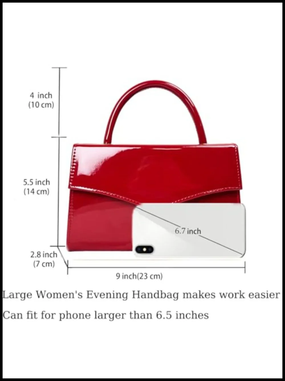 Faux Patent Leather Evening Clutch with Detachable Chain Strap